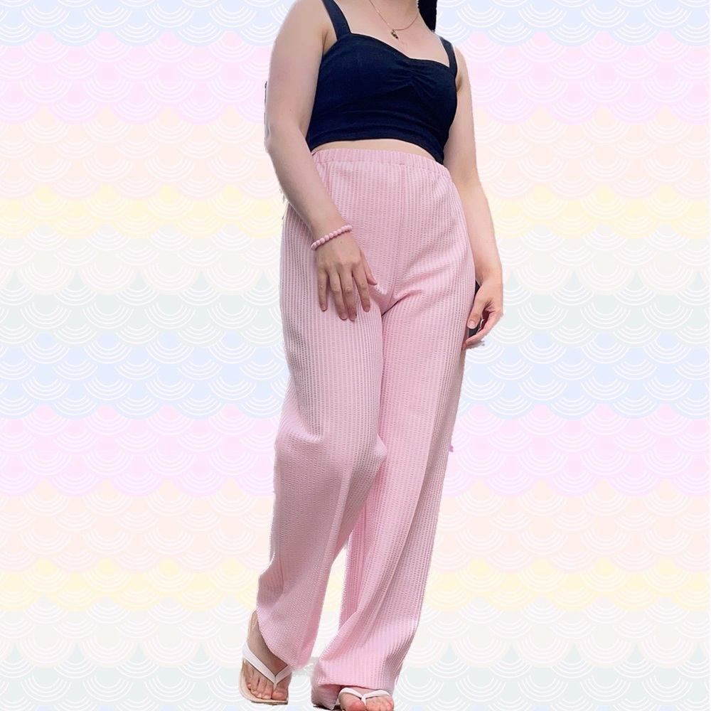 Vintage Rrrruss Textured Wide Leg Pastel Pink Dress Pants